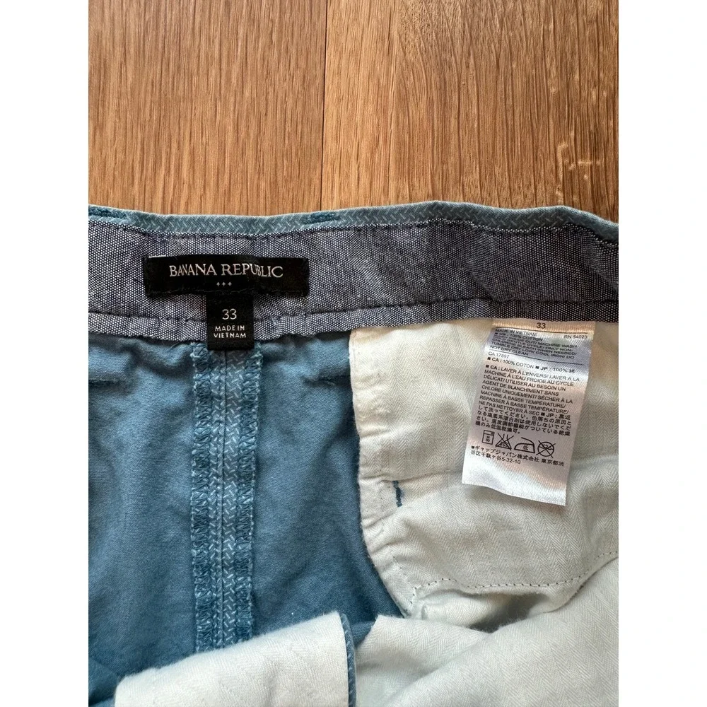 Banana Republic Aiden Slim Fit Teal Blue Geometric Cotton Shorts Mens‎ 33